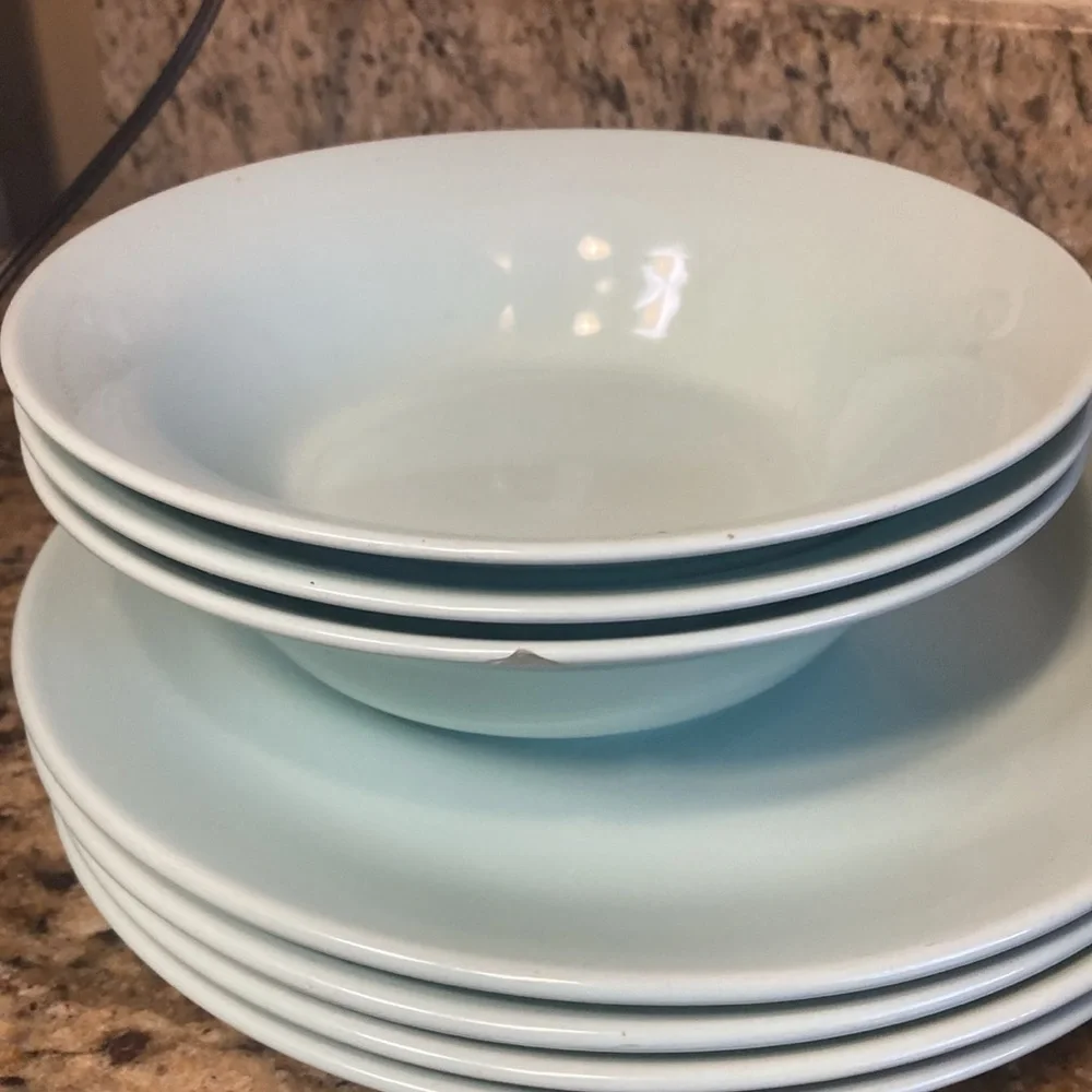 IKEA set of 3 soup bowls and 4 dining plates green